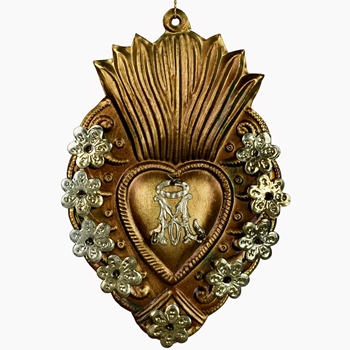 Ornament - Milagro Heart Gold & Silver 4x6in