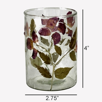 Votive Hurricane - Pressed Roses in Clear Glass 3x4in