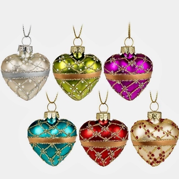 Ornament - Fancy Heart Glass 1.5in Asst Colours