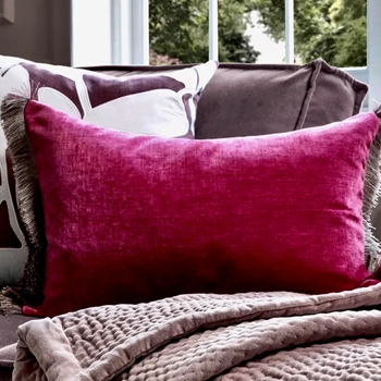 Cushion - Isernia Velvet Berry W Grey Moss Fringe 24x16in  - Feather Rich Fill