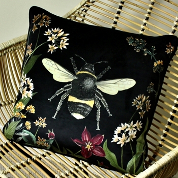 Cushion - Garden Bee Velvet 17in SQ  - Feather Rich Fill