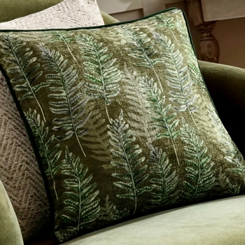 Cushion - Ferns Kelder Moss Green Chenille Velvet 17in SQ - Feather Rich Insert