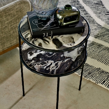 Accent Table - Registrar Marble Black & White 16x24in