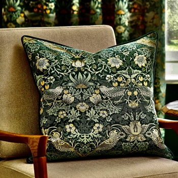 Cushion - Strawberry Thief Eden  Piped 22SQ  - Feather Rich Insert