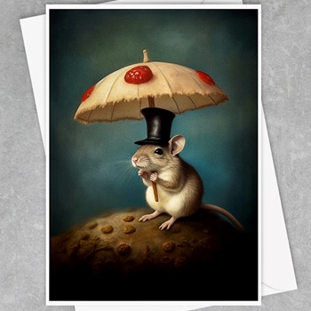 Greeting Card - Mouse with Mushroom Umbrella