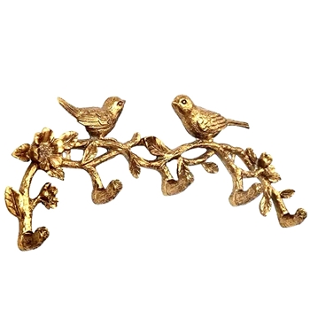 Hook - 2 Birds on Vine Gold 11x5x2in 5 Hooks