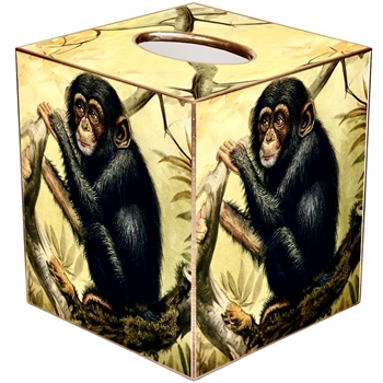 Tissue Box 5in Cube - Decoupage Mache Black Monkeys