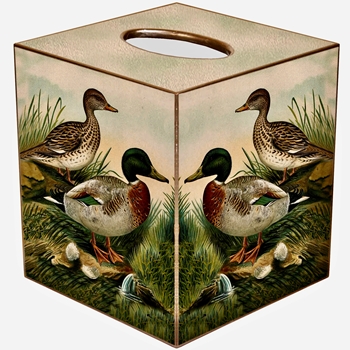 Tissue Box 5in Cube - Decoupage Mallard Ducks 5.5in