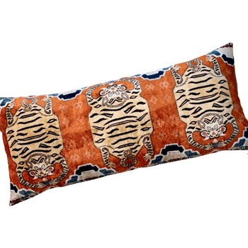 Cushion -  Saffron Velvet with Tigers 32x14in