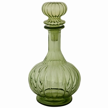 Decanter - Green Ribbed Glass 40 OZ 6x11in W/stopper