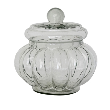 Jar - Ribbed Lidded Clear Glass  3Cup 5x3in
