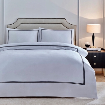 Duvet Set - Elara White Cotton Black Embroidered Outline Super King EU  103x87in