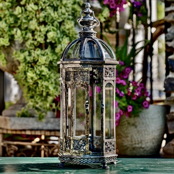 Lantern - Monte Carlo  Hurricane Silver Finish Metal/Glass 9x21in