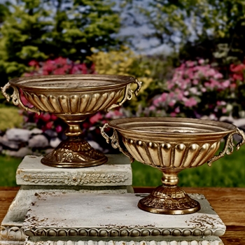 Urn Set of 2 - Aeneas Gold Fluted 9&17in x 11 &10H