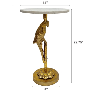 Accent Table - Gold Parrot / White Marble top 14x23in