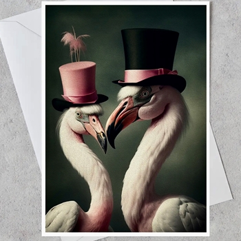 Greeting Card - Victorian Flamingos