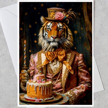 Greeting Card - Tiger Exotic Jacket & Cake