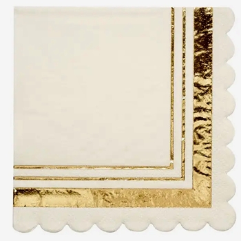 Paper Napkin Gold Border Cocktail 5in 20pk