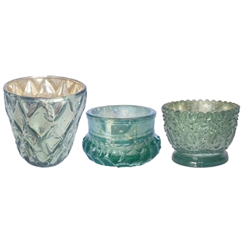 Tea Light /Votive - Embossed Glass Azure 4in Asst Shapes Sold Individually