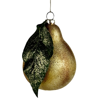 Ornament  - Pear Glass 4in Gilded Glitter