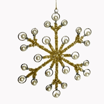 Ornament - Snowflake Gold with Pearls  5in
